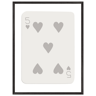 Minimalist Five of Hearts Poker Card Print - Eco-Friendly Mounted Framed Art for Modern Decor - Vibrantwalls
