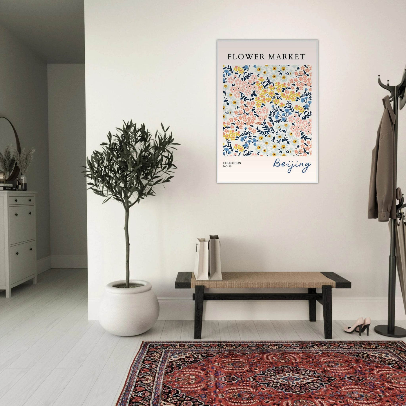 Flower Market Beijing Framed Poster – Whimsical Floral Art Print in Pastel Hues | Ready-to-Hang Wall Decor - Vibrantwalls