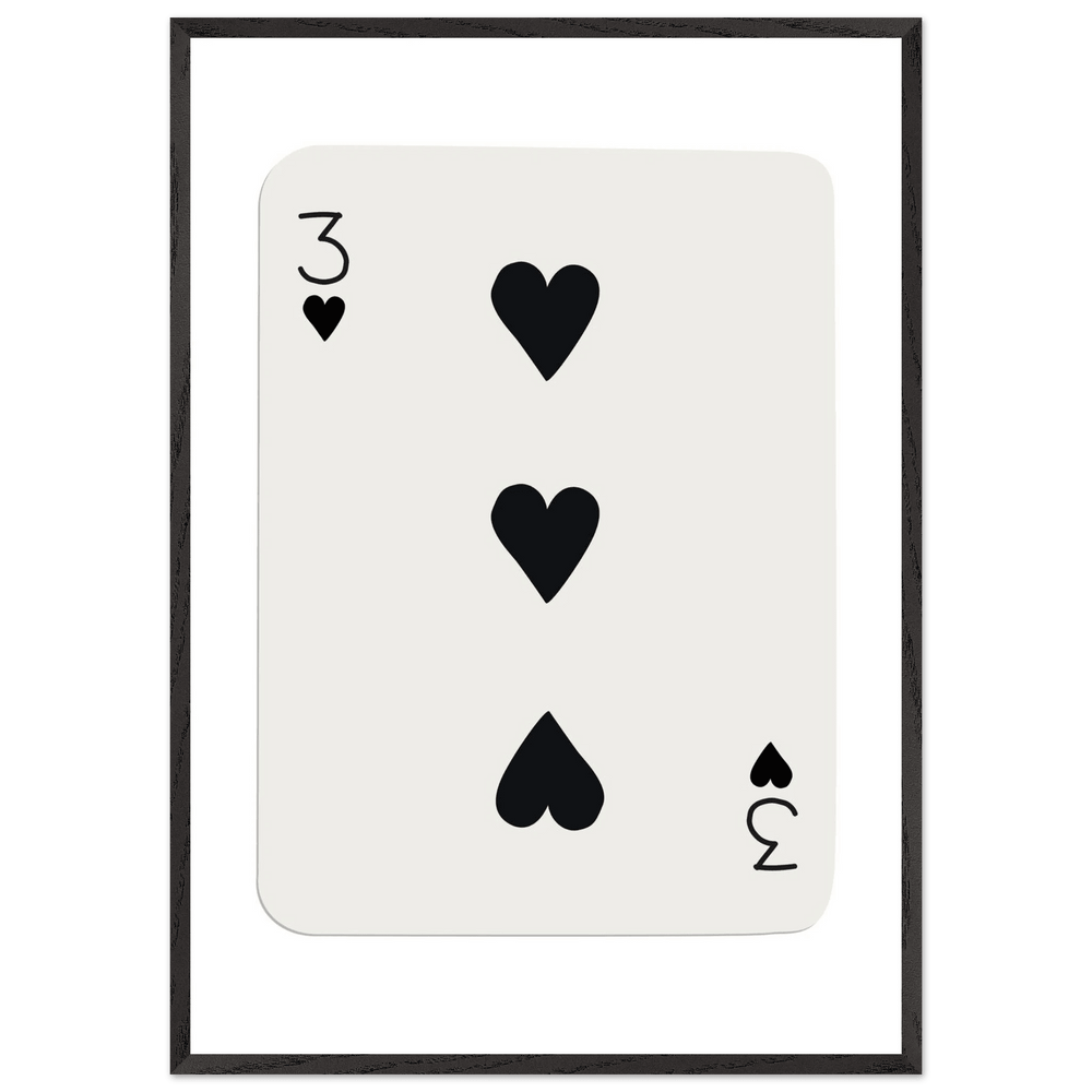 Three of Hearts Poker Card Print - Eco-Friendly Framed Poster Art, Available in Multiple Sizes & Frame Finishes - Vibrantwalls