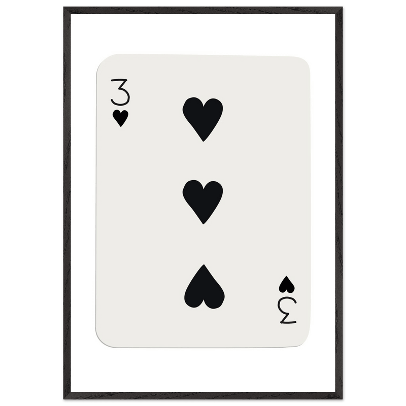 Three of Hearts Poker Card Print - Eco-Friendly Framed Poster Art, Available in Multiple Sizes & Frame Finishes - Vibrantwalls
