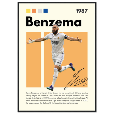 Karim Benzema Real Madrid Soccer Framed Poster – Modern Football Art Print with Signature Detail A1 (59.4 x 84.1 cm) Black frame Vibrantwalls