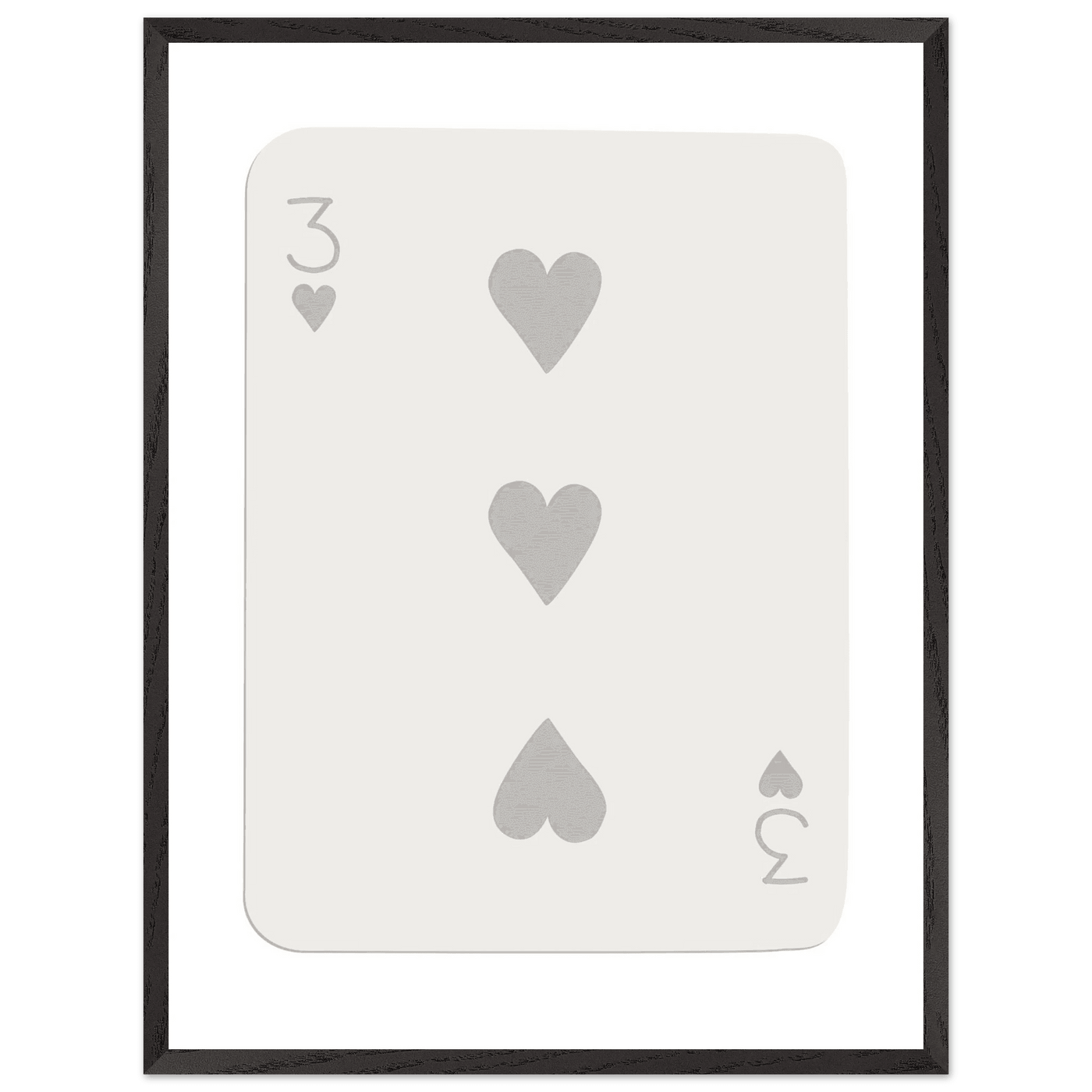 Minimalist Three of Hearts Poker Card Print - Eco-Friendly Framed Wall Art, Matte Finish - Vibrantwalls