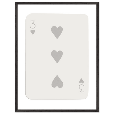 Minimalist Three of Hearts Poker Card Print - Eco-Friendly Framed Wall Art, Matte Finish - Vibrantwalls