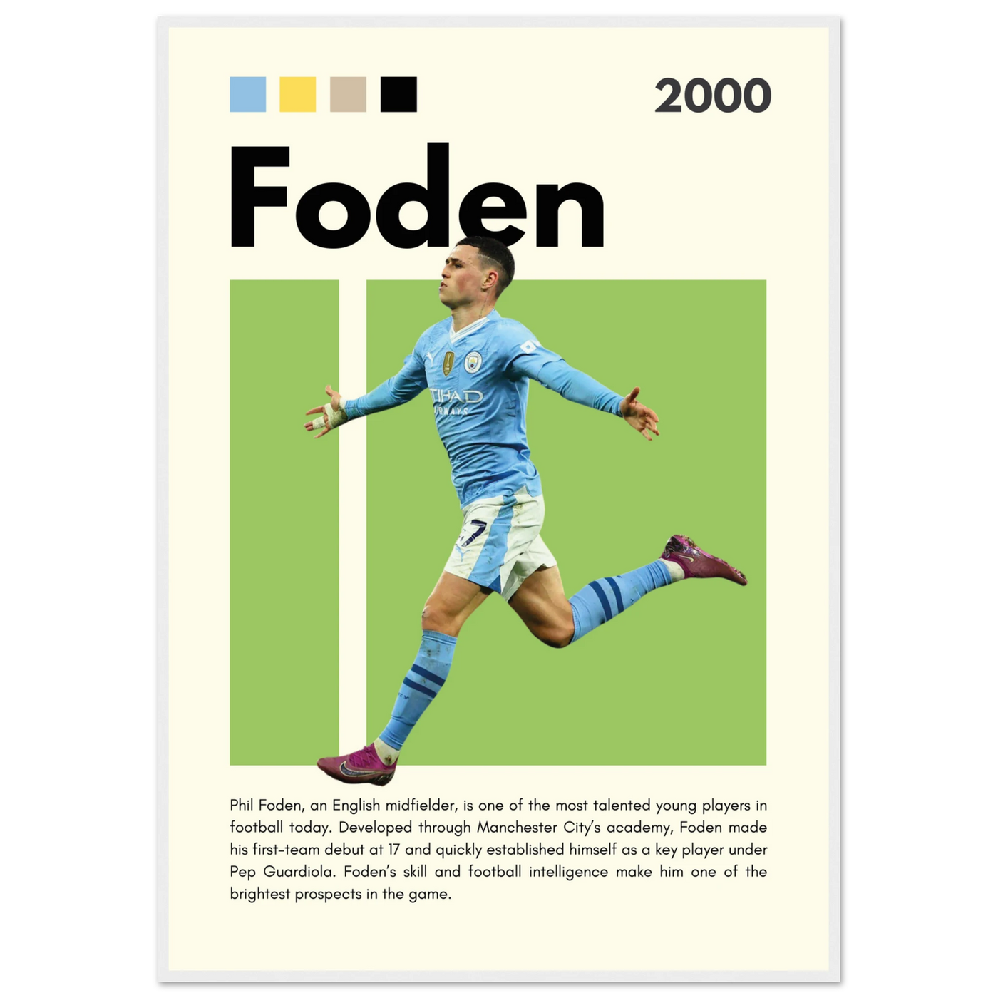 Phil Foden Manchester City Football Legend Poster 70x100 cm 28x40″ White frame Vibrantwalls