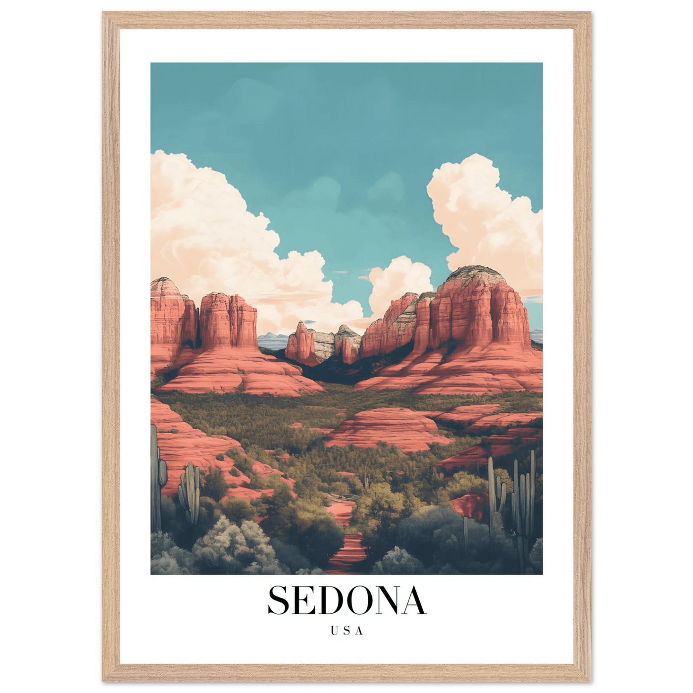 Sedona USA Framed Poster – Iconic Red Rocks Wall Art with Vintage Desert Vibes - Vibrantwalls