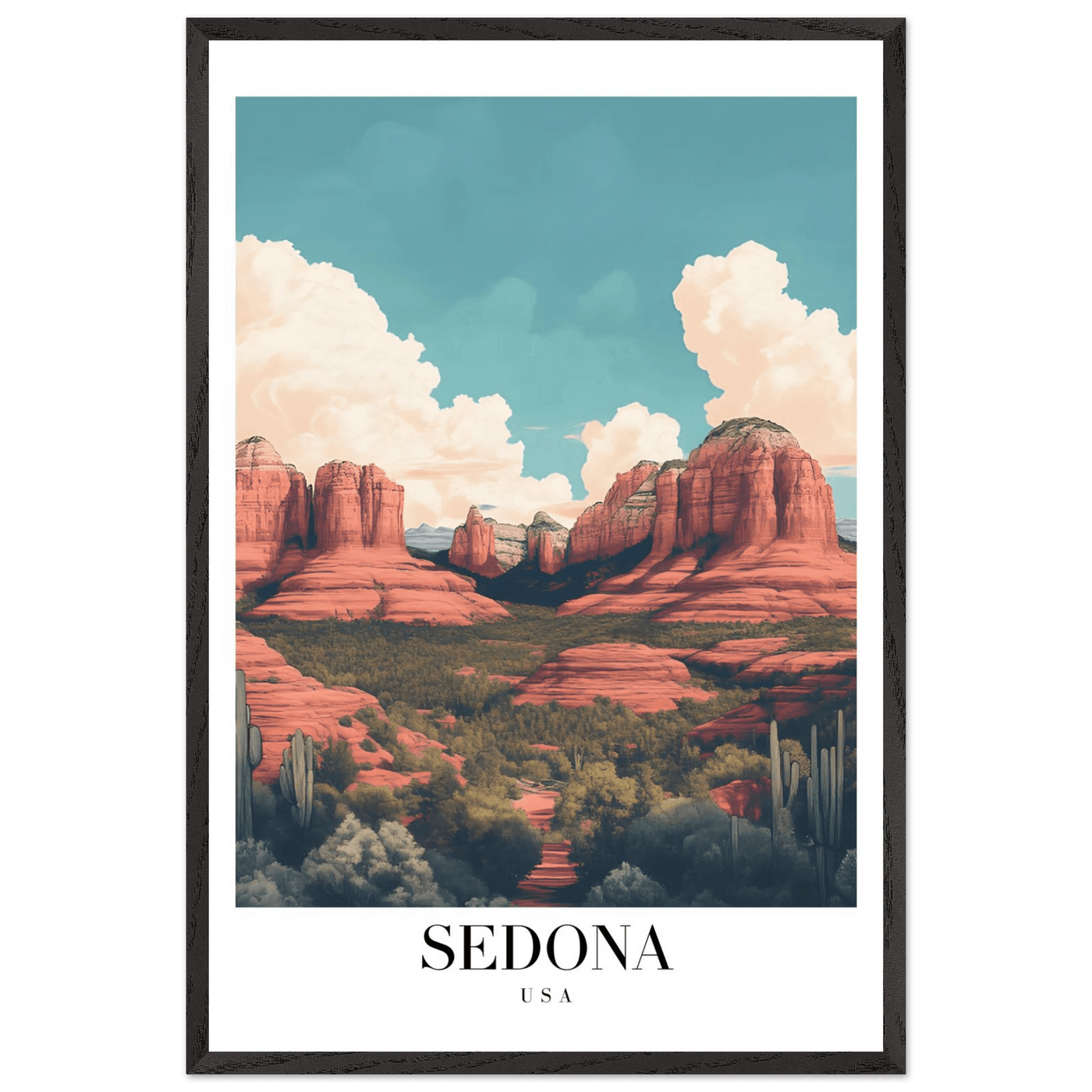 Sedona USA Framed Poster – Iconic Red Rocks Wall Art with Vintage Desert Vibes - Vibrantwalls
