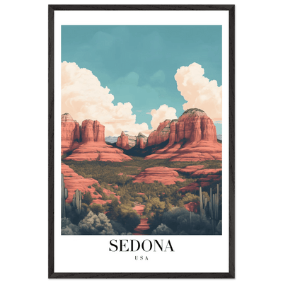 Sedona USA Framed Poster – Iconic Red Rocks Wall Art with Vintage Desert Vibes - Vibrantwalls
