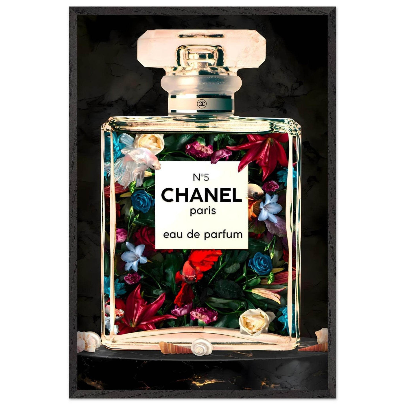Chanel No. 5 Floral Fantasy Framed Art Print: A Timeless Blend of Iconic Fragrance and Vibrant Botanicals - Vibrantwalls