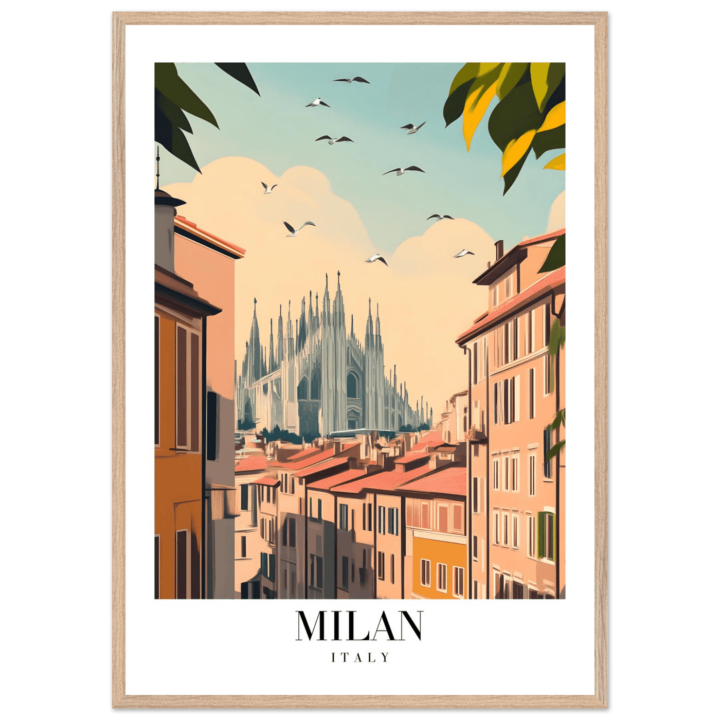 Milan Italy Framed Poster – Vintage Travel Wall Art with Duomo View & Wooden Frame - Vibrantwalls