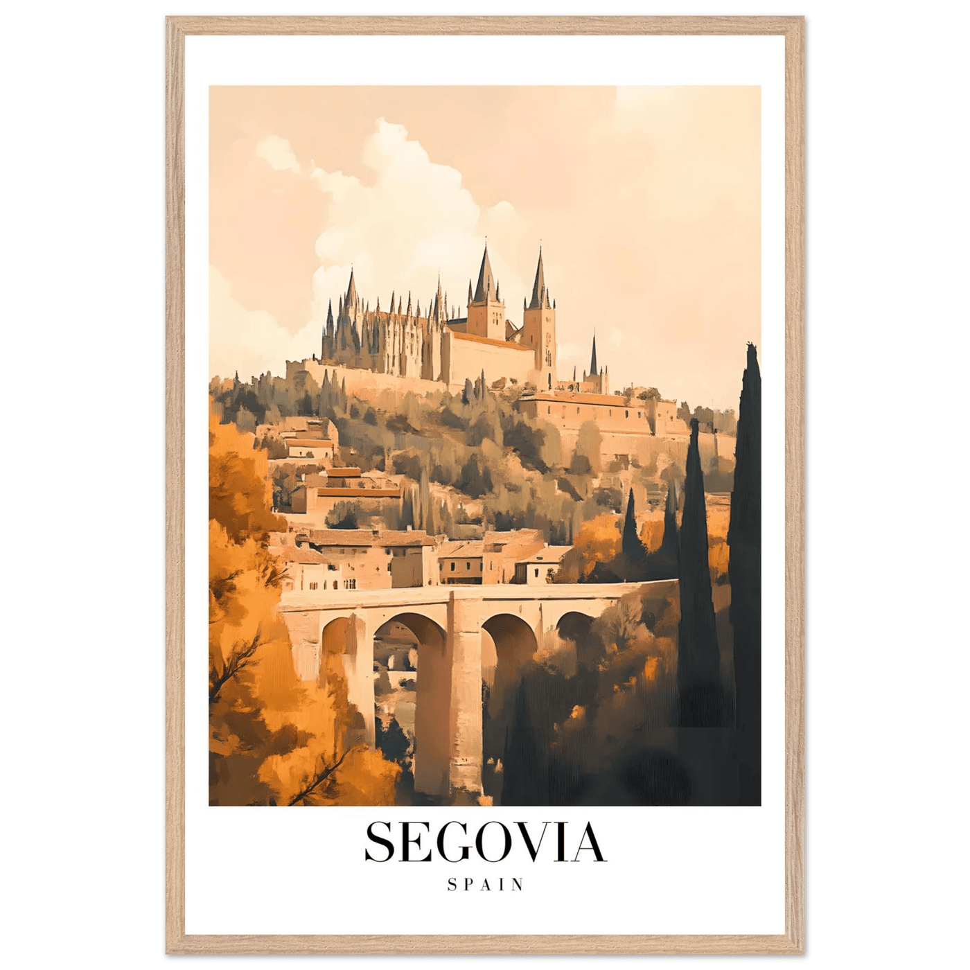 Segovia Spain Framed Poster – Vintage Travel Art with Warm Hues & Wooden Frame - Vibrantwalls