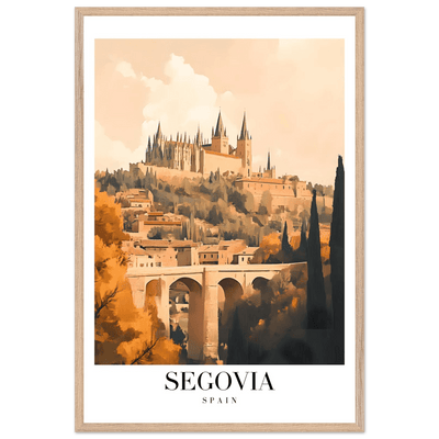 Segovia Spain Framed Poster – Vintage Travel Art with Warm Hues & Wooden Frame - Vibrantwalls