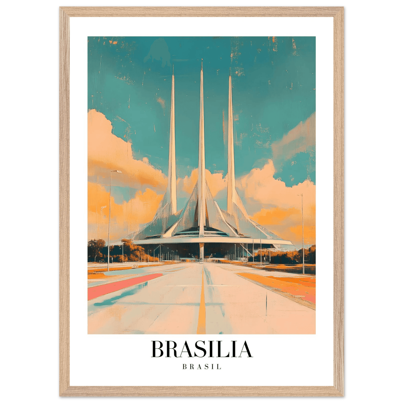 Brasília Brasil Mid-Century Modern Framed Poster – Vintage Travel Art with Wooden Frame - Vibrantwalls