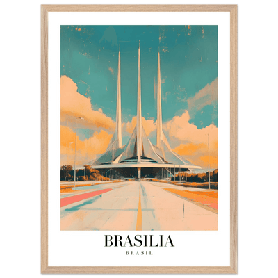 Brasília Brasil Mid-Century Modern Framed Poster – Vintage Travel Art with Wooden Frame - Vibrantwalls