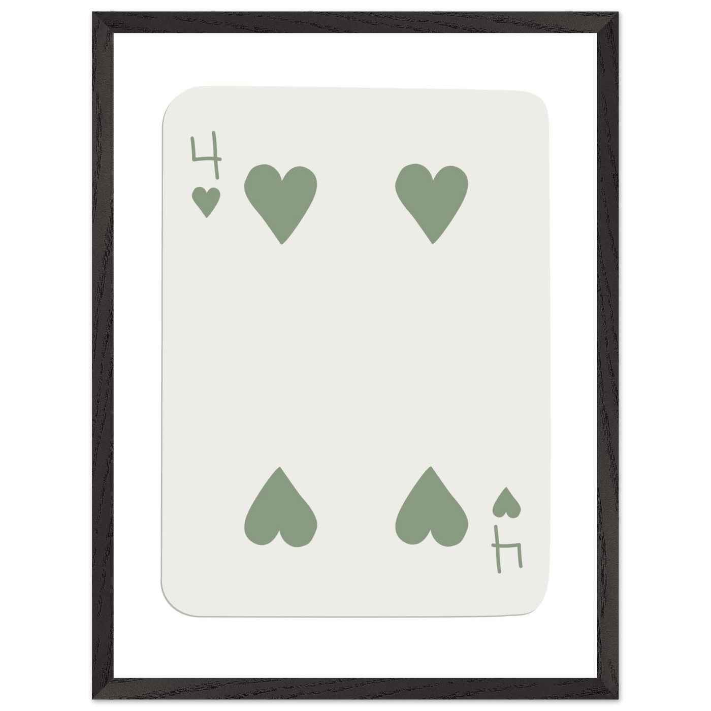 Minimalist Poker Card Art - Four of Hearts - Framed Poster, Sage Green Eco-Friendly Wood Frame - Vibrantwalls