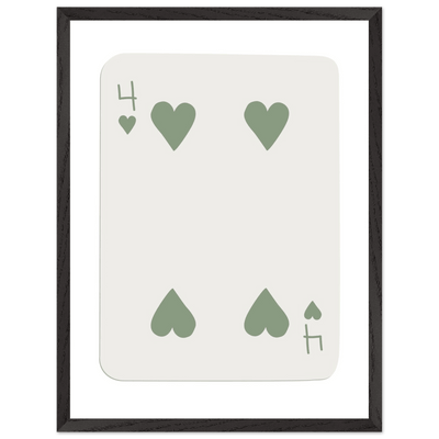Minimalist Poker Card Art - Four of Hearts - Framed Poster, Sage Green Eco-Friendly Wood Frame - Vibrantwalls