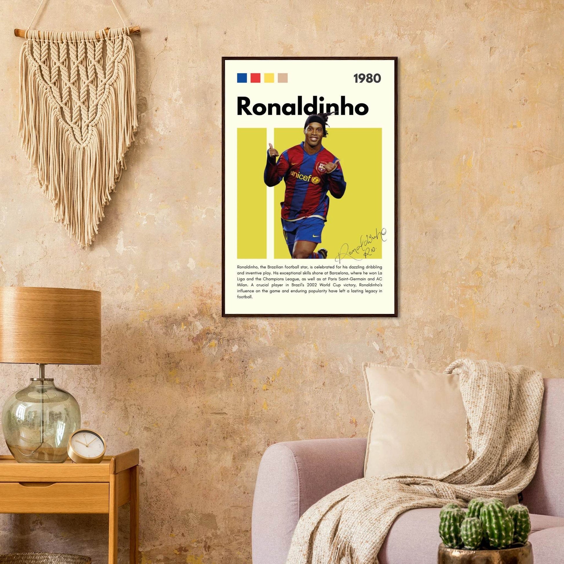 Ronaldinho Barcelona Brazil Football Legends Poster Wall Art - Vibrantwalls