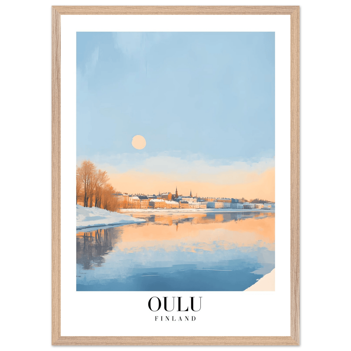 Oulu Finland Framed Poster – Serene Winter Sunset Wall Art with Wooden Frame - Vibrantwalls