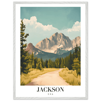 Jackson USA Mountain Landscape Framed Poster – Vintage Travel Wall Art with Wooden Frame - Vibrantwalls