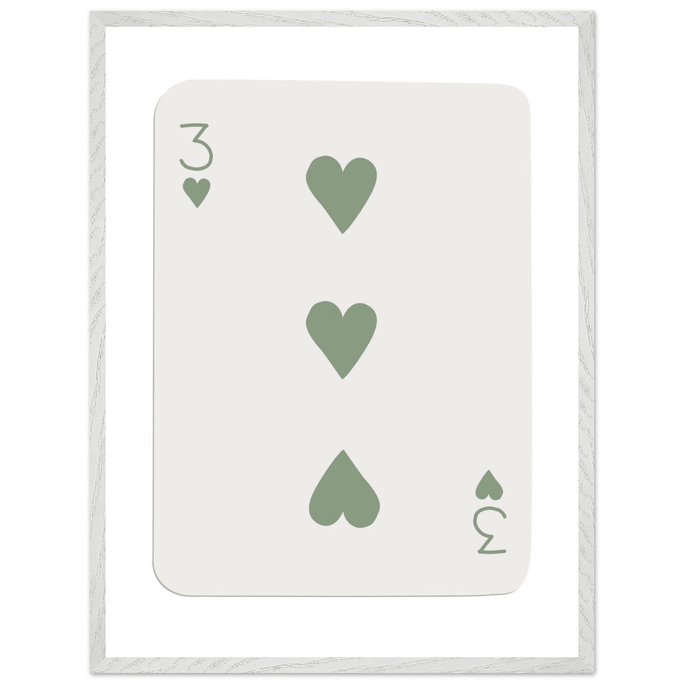 Minimalist Three of Hearts Poker Card Print - Mounted & Framed Eco-Friendly Wall Art for Modern Decor - Vibrantwalls