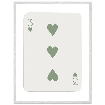 Minimalist Three of Hearts Poker Card Print - Mounted & Framed Eco-Friendly Wall Art for Modern Decor - Vibrantwalls