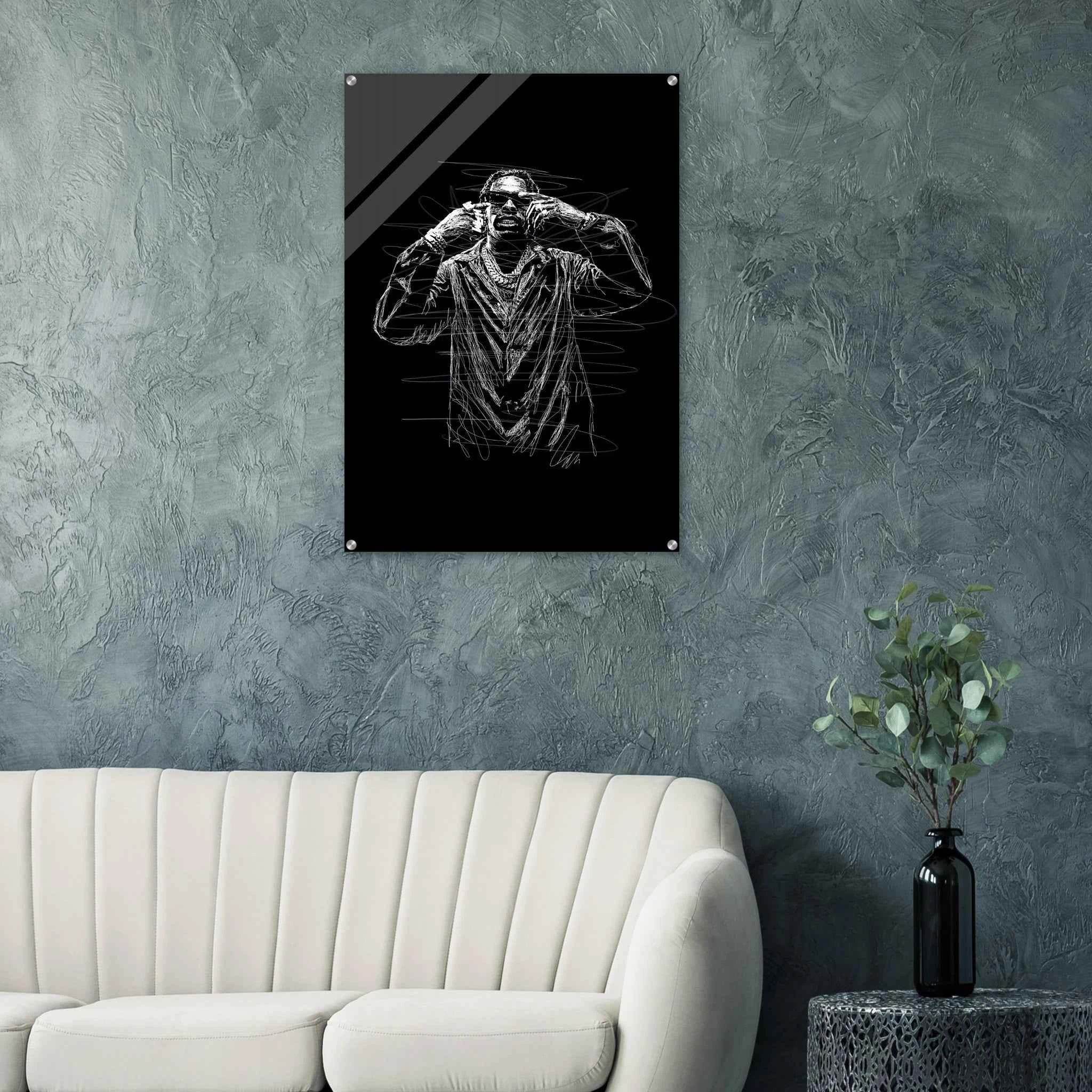 Rapper Sketch Art Acrylic Print - Bold Monochrome Modern Wall Decor for Trendy Spaces - Vibrantwalls