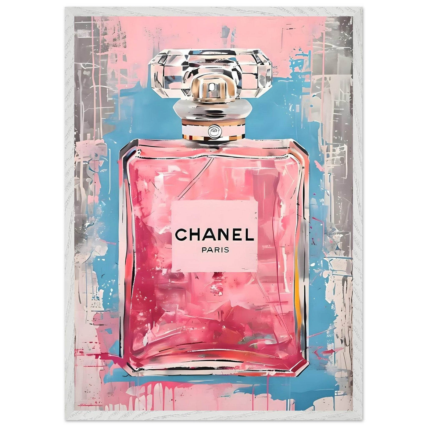 Coco Mademoiselle Chanel Art Print - Pink & Blue Pop Art Style Framed Poster - Vibrantwalls