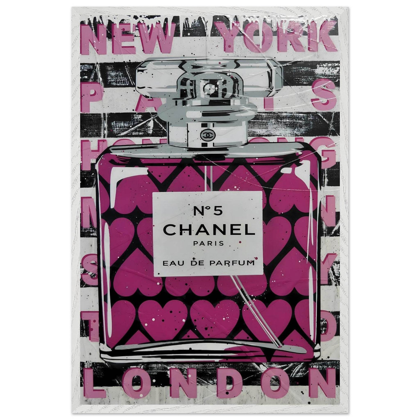 Chanel No. 5 Pink Hearts Pop Art Print in Premium Mounted Frame - Vibrantwalls