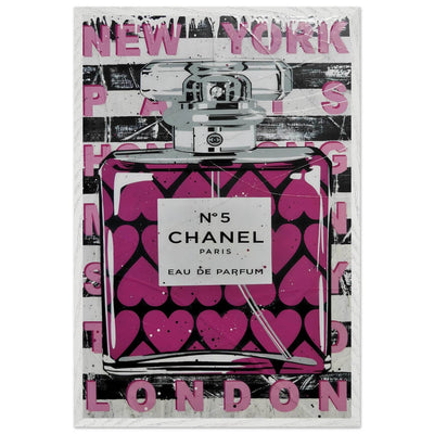 Chanel No. 5 Pink Hearts Pop Art Print in Premium Mounted Frame - Vibrantwalls