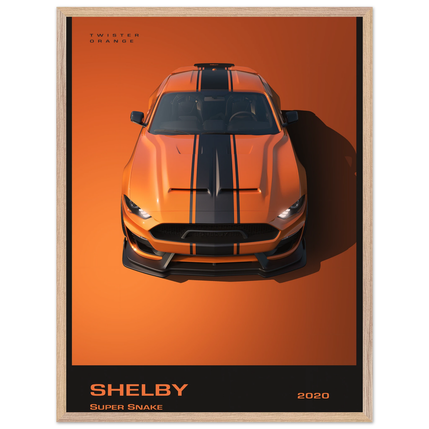 Shelby Super Snake 2020 "Twister Orange" Framed Poster | Modern Automotive Art, Ready-to-Hang Premium Quality 60x80 cm 24x32″ Wood frame Vibrantwalls