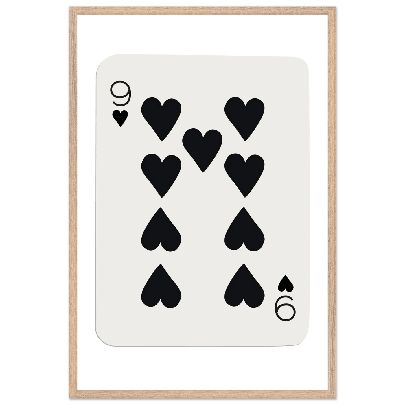 Minimalist Nine of Hearts Poker Card Print - Mounted Framed Eco-Friendly Wall Art in Various Sizes & Frame Finishes - Vibrantwalls