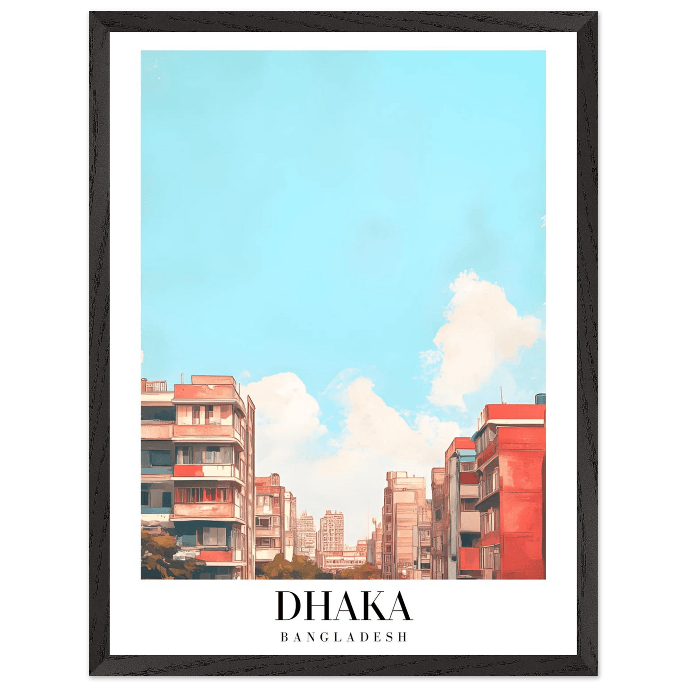 Dhaka Bangladesh Framed Poster – Pastel Cityscape Wall Art with Customizable Wooden Frame - Vibrantwalls