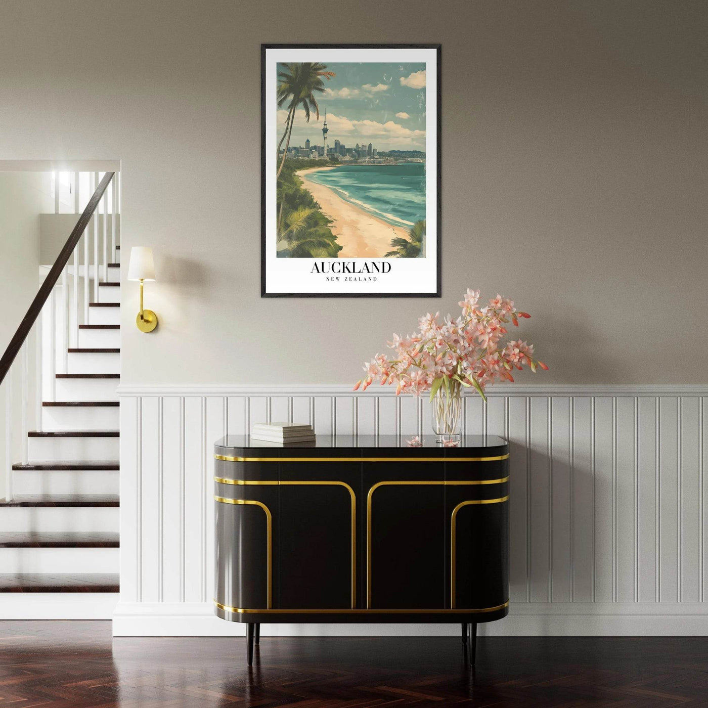 Auckland New Zealand Framed Poster – Vintage Coastal City Travel Wall Art with Wooden Frame Options - Vibrantwalls