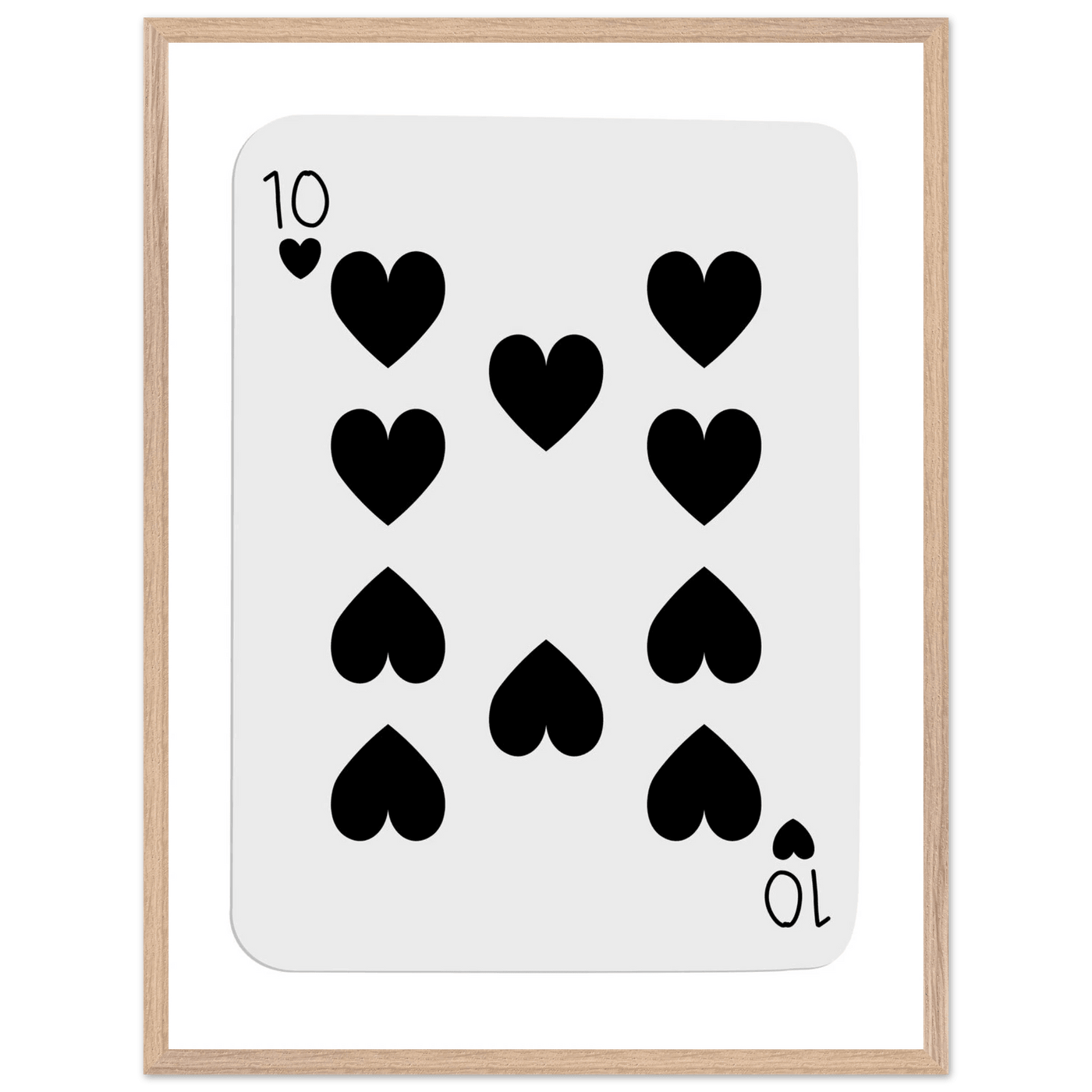 Minimalist Ten of Hearts Poker Card Print - Mounted Framed Eco-Friendly Wall Art for Game Rooms & Modern Decor - Vibrantwalls