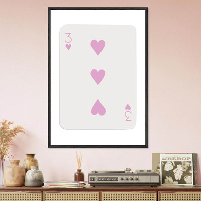 Three of Hearts Poker Card Print - Soft Pink Mounted Framed Poster Art, Eco-Friendly Wood Frame - Vibrantwalls