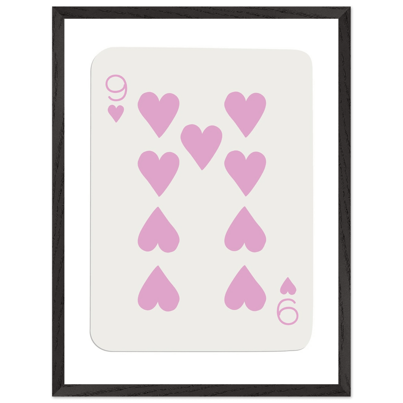 Nine of Hearts - Pink Poker Card Print - Mounted Framed Poster Art, Eco-Friendly Wood Frame - Vibrantwalls