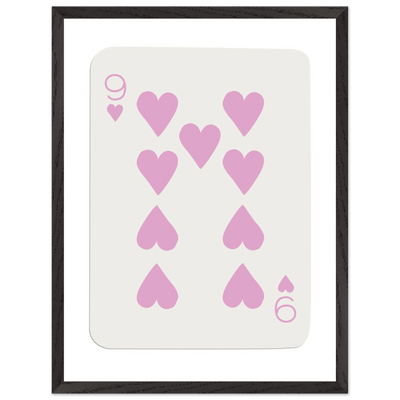 Nine of Hearts - Pink Poker Card Print - Mounted Framed Poster Art, Eco-Friendly Wood Frame - Vibrantwalls