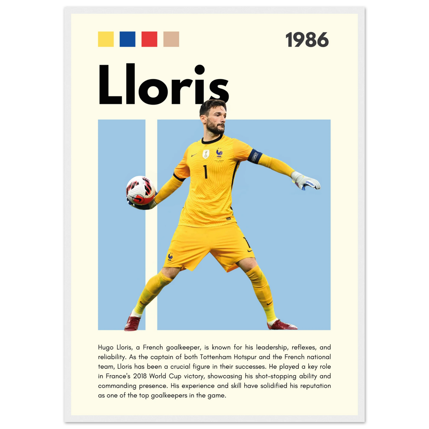 Hugo Lloris France Goalkeeper Football Poster 50x70 cm 20x28″ White frame Vibrantwalls