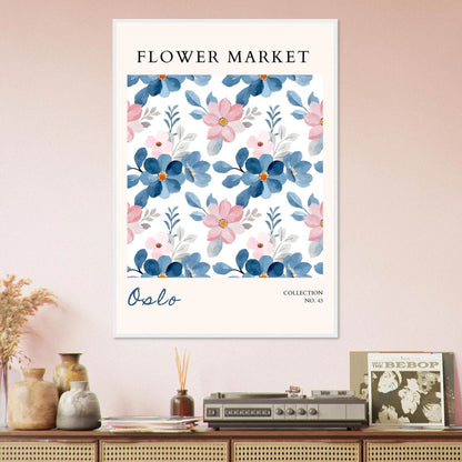 Oslo Flower Market Watercolor Blush Pink Ocean Blue - Wall Art - Vibrantwalls
