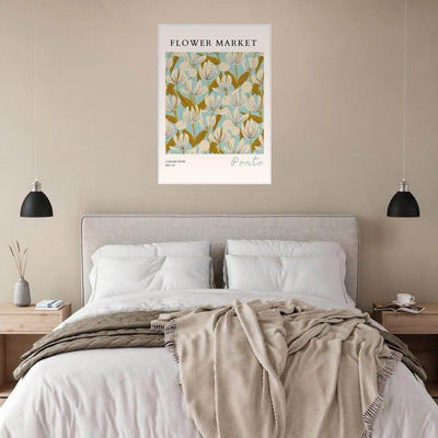 Flower Market Porto Abstract Floral Framed Poster | Calming Blue & Gold Botanical Art Print, Ready-to-Hang - Vibrantwalls