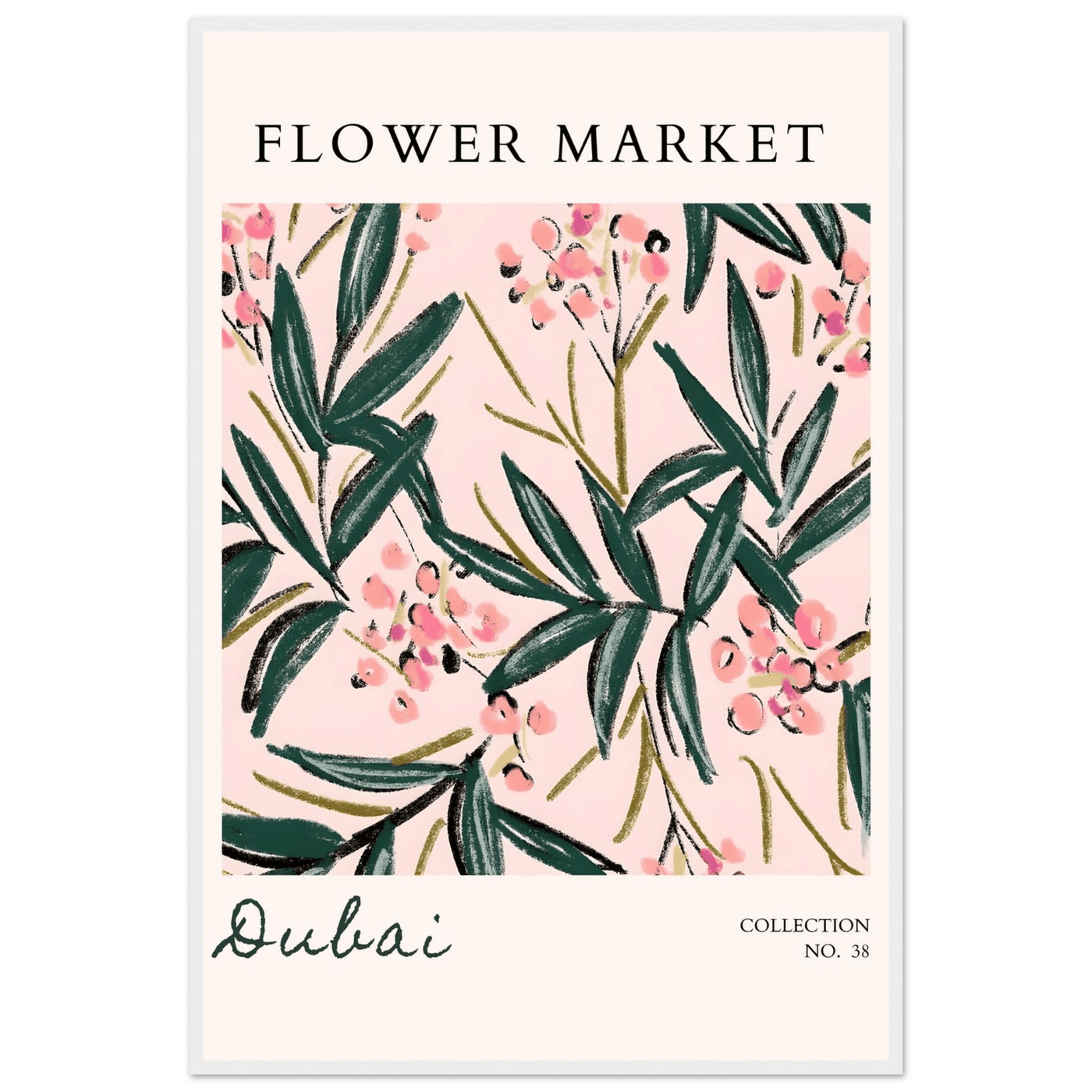 Dubai Flower Market Art Print – Blush Pink & Emerald Green Botanical Framed Poster | Ready-to-Hang - Vibrantwalls