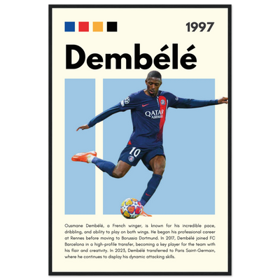 Ousmane Dembélé PSG Soccer Framed Poster – Dynamic Football Art Print in Multiple Sizes & Frame Styles 60x90 cm 24x36″ Black frame Vibrantwalls
