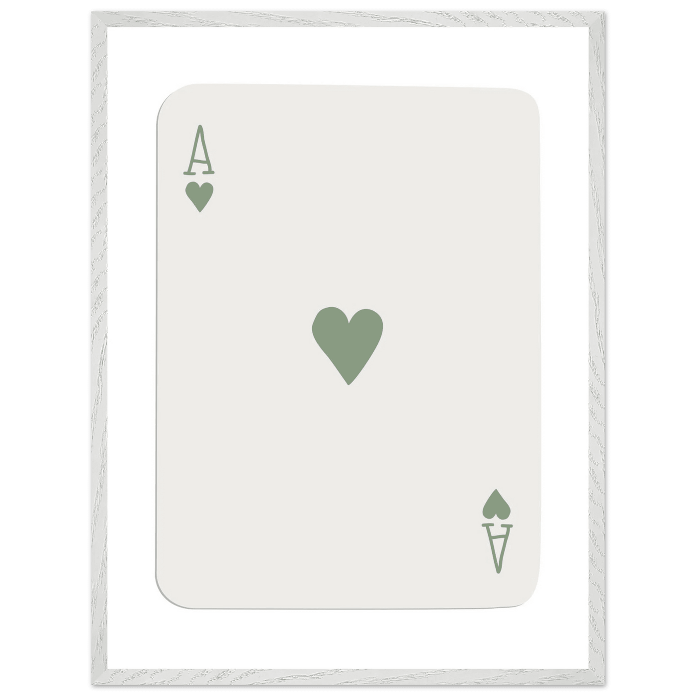 Minimalist Ace of Hearts Print - Eco-Friendly Framed Poster Art, Sage Green Elegance - Vibrantwalls