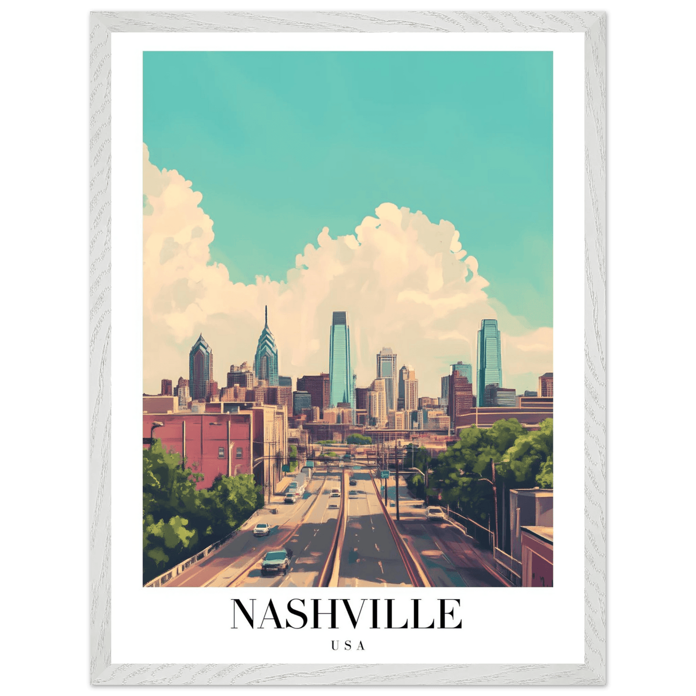 Nashville USA Framed Poster – Vibrant Urban Wall Art with Wooden Frame - Vibrantwalls