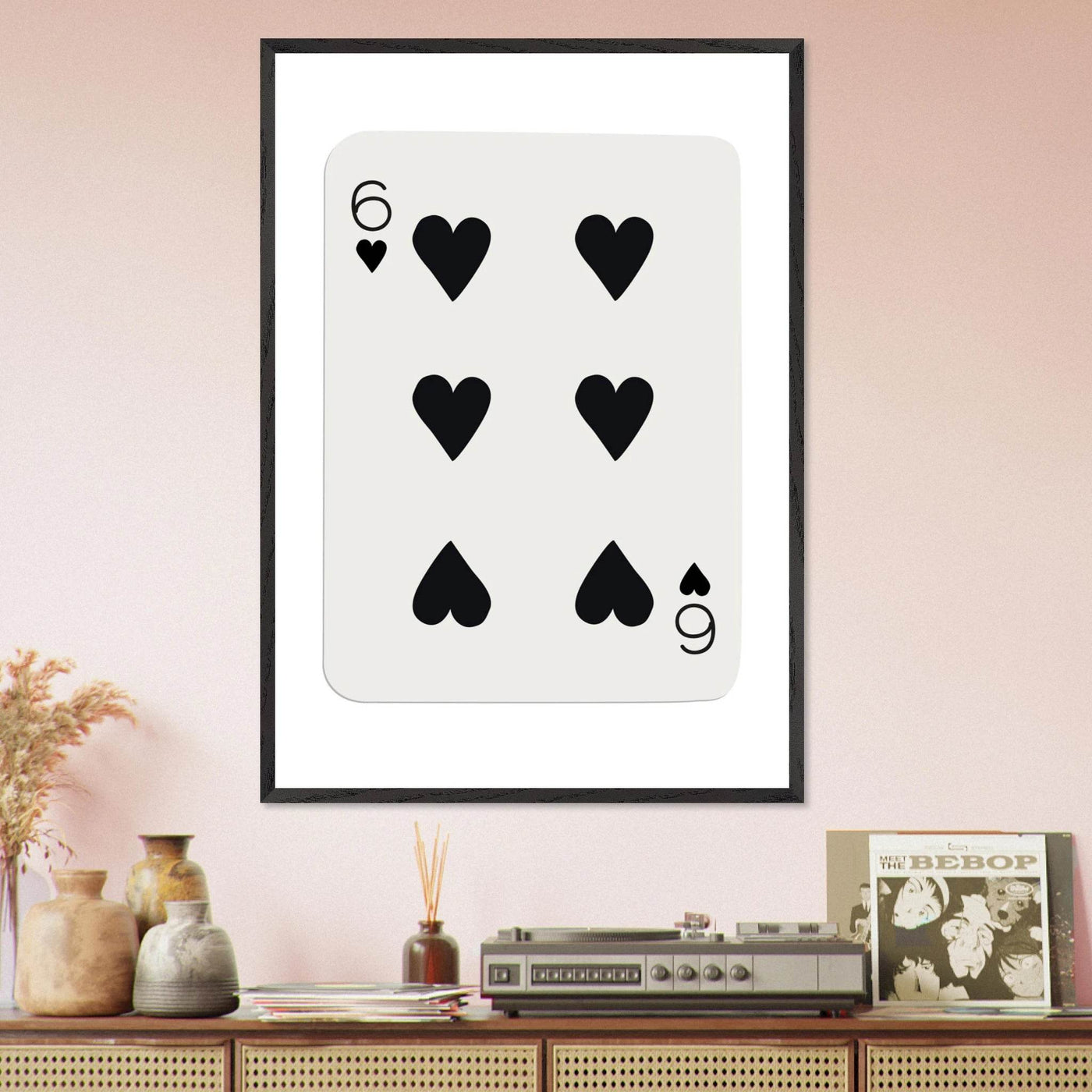 Six of Hearts Poker Card Print - Mounted Framed Poster Art, Eco-Friendly Wood Frame in Your Choice of Frame & Size - Vibrantwalls
