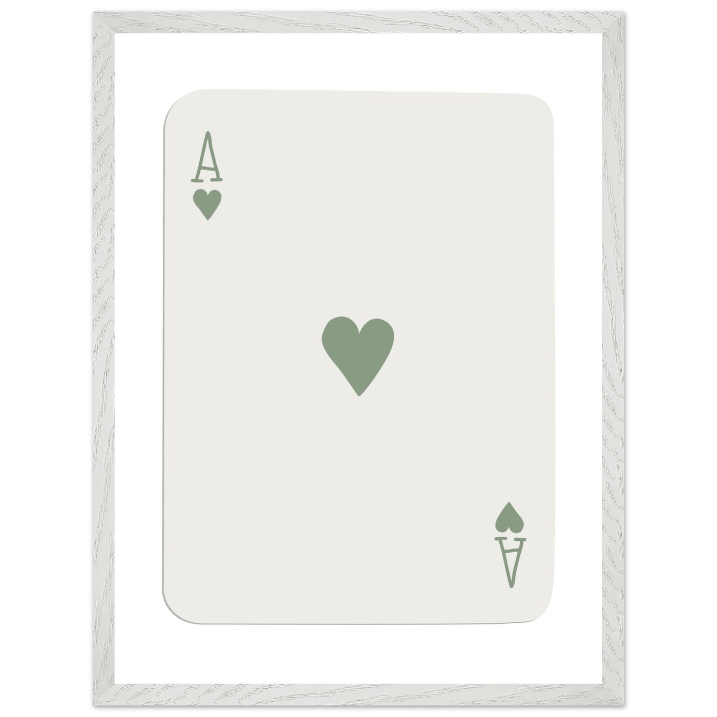 Minimalist Ace of Hearts Print - Eco-Friendly Framed Poster Art, Sage Green Elegance - Vibrantwalls