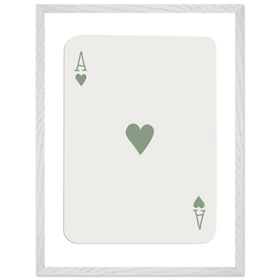 Minimalist Ace of Hearts Print - Eco-Friendly Framed Poster Art, Sage Green Elegance - Vibrantwalls