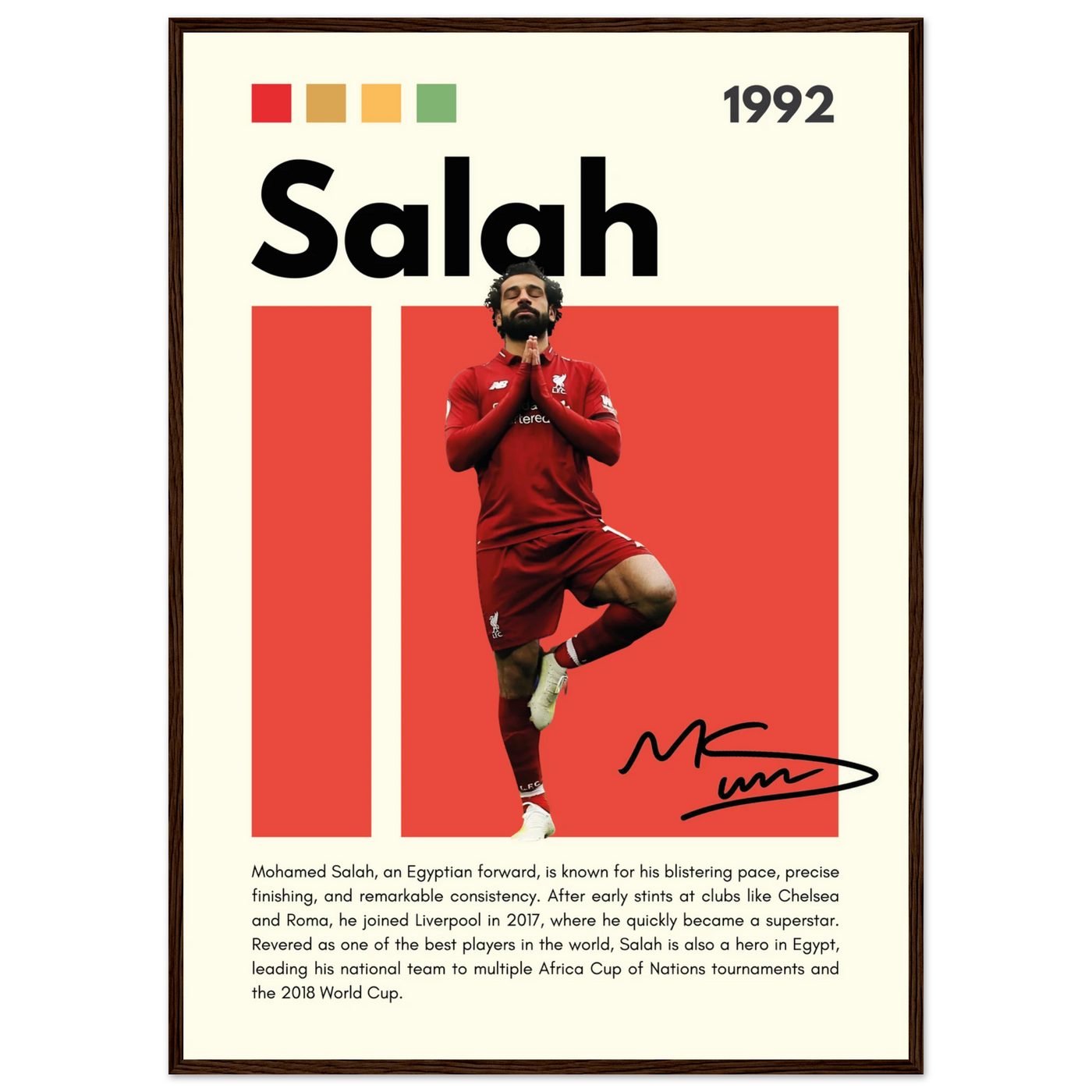 Mohamed Salah Liverpool FC Framed Poster – Iconic Yoga Pose Football Art Print A1 (59.4 x 84.1 cm) Dark wood frame Vibrantwalls