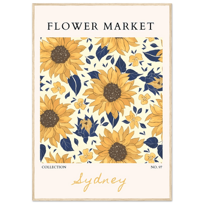 Vibrant Sunflower & Navy Floral Framed Poster – 'Flower Market Sydney' Collection | Ready-to-Hang Wall Art - Vibrantwalls