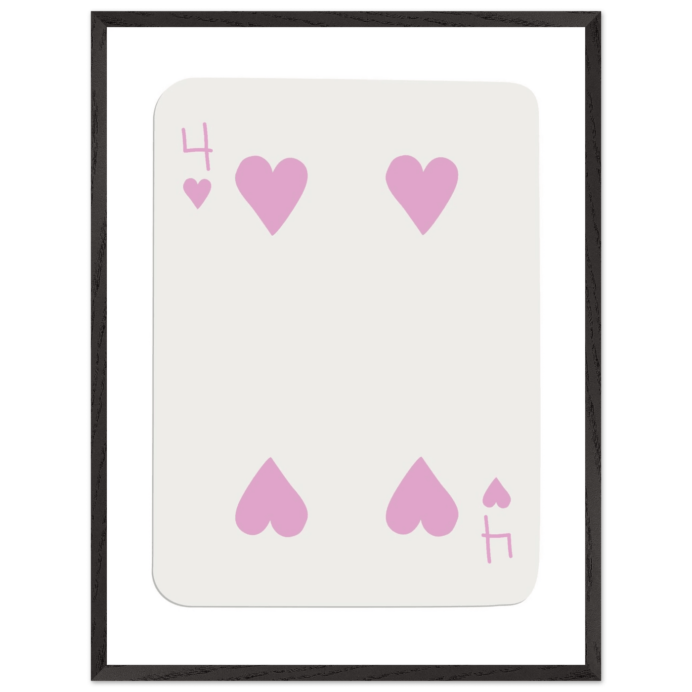 Four of Hearts Pastel Pink - Mounted Framed Poker Card Art, Eco-Friendly Wood Frame in Custom Sizes - Vibrantwalls
