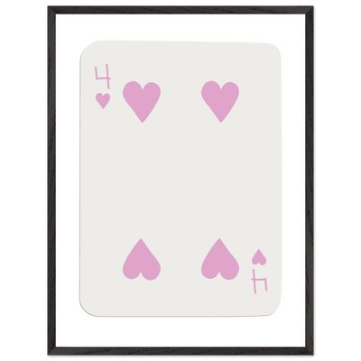 Four of Hearts Pastel Pink - Mounted Framed Poker Card Art, Eco-Friendly Wood Frame in Custom Sizes - Vibrantwalls